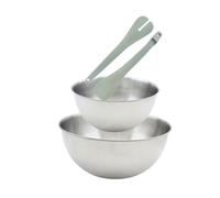 Fackelmann – Set de 2 saladiers en inox avec couverts en plastique clipsables – 20,5 et 25 cm