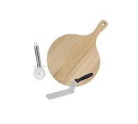 Fackelmann Ensemble 3 ustensiles pour pizza pelle/planche/roulette inox/plastique/bois 18,5–34 cm