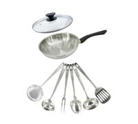 Fackelmann Set poêle inox 24 cm, couvercle verre et 6 ustensiles inox