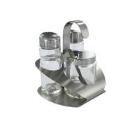 Fackelmann 46652 – Set salière, poivrière et moutardier en inox et verre 8,5×3 cm transparent