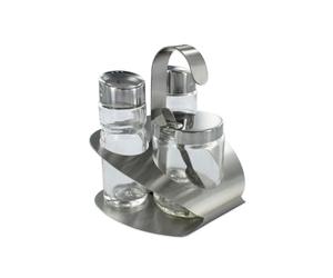 Fackelmann Set salière poivrière moutardier Verre INOX 8,5 cm | 3 pièces avec support, Salière et poivrier 3 x 8,5 cm, Moutardier 4 5 x 6 cm, Cuillère 8,5 cm
