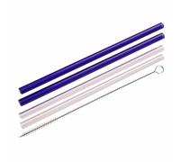 Pailles en verre Fackelmann Ø 8 mm avec brosses de nettoyage Rio Party, pailles réutilisables pour toutes les occasions, tubes à boire écologiques (couleur : rose / bleu), quantité : 4 pailles + 1 bro
