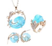 FackLOxc Ensemble de bijoux élégant sur le thème de la mer avec collier, pendentif, anneaux avec boucles d'oreilles assorties, couleur élégante
