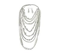 FackLOxc Ensemble élégant collier et boucles d'oreilles pour femme avec fausses perles et boucles d'oreilles pendantes pour fêtes, Perle synthétique