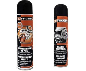 FACOM 006115 Super Lubrifiant PTFE, Anti-Frictions, 250 ml & 006102 Graisse Lithium Penetrante, Polyvalente, Aerosol 300 ml Tuyau prolongateur