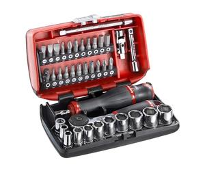 FACOM - Coffret à Douille 1/4" 6 Pans Métriques et Embouts - R2NANO - Coffret Outils Complet - 38 Pièces avec Cliquet, Douilles, Rallonges, Cardan, Poignées - Boîte de Rangement