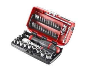 Facom Gamme Facom 1/4" - Eléments d'entraînement, embouts Série 1, clé à six pans creux, clé à cliquet réversible pouce, boîte ultra-compacte 38 pcs. Quantité:1