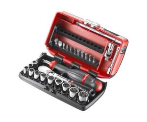 Facom Gamme Facom 1/4" - Eléments d'entraînement, embouts Série 1 ouze pans creux liquet réversible Dimensions en pouces Boîtier ultra-compact, 27 pces. Quantité:1