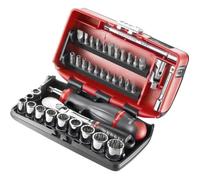 Facom Gamme Facom 1/4" - Eléments d'entraînement, embouts Série 1, clé à six pans creux, clé à cliquet réversible pouce, boîte ultra-compacte 38 pcs. Quantité:1