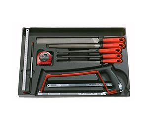 FACOM - Module Scie, Mesure et Lime - MOD.601 - Monture de Scie, Lames de Scie, Pointe à Tracer, Réglet Inox, Mètre Ruban, 5 Limes avec Poignée et Plateau Compris - Outillage Menuiserie Manuel