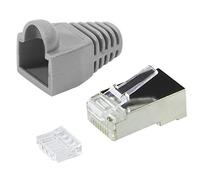 Faconet Lot de 20 fiches à sertir RJ45 - Fiche réseau CAT 5e CAT 6 STP blindée avec aide à l'enfilage et coque anti-torsion en gris - Fiche pour câble patch LAN