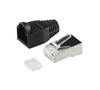 Faconet Lot de 20 fiches réseau RJ45, à sertir CAT 6 STP, avec aide à l'enfilage et protection anti-torsion blindée en noir, connecteurs à sertir LAN, câble réseau CAT6 Cat.7 RJ 45