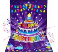 FaCraft Cartes d'anniversaire musicales pop-up 3D pour femmes, hommes, enfants - Grande carte d'anniversaire lumineuse de 17,8 x 17,8 cm avec musique, bougie à DEL soufflable, chanson vocale des