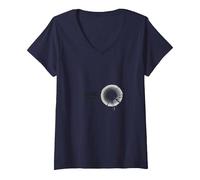 Facteur d'entretien : Graphique Circulaire Minimaliste Moderne T-Shirt avec Col en V, Femme, Bleu Marine, XL