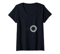 Facteur d'entretien : Graphique Circulaire Minimaliste Moderne T-Shirt avec Col en V, Femme, Noir, L
