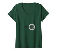 Facteur d'entretien : Graphique Circulaire Minimaliste Moderne T-Shirt avec Col en V, Femme, Vert Forêt, S