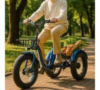factildfulzhan Vélo Électrique Adulte Type Tricycle 20" | Transport Courses, Loisirs & Usage Quotidien | Adultes, Seniors, Grand Panier, Suspension Avant, Vélo Cargo Électrique Stable 3 Roues Blue