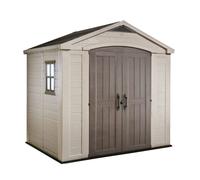 Factor 8x6 - Abri jardin 256,5x243x182 cm 2 portes rangement outils effet bois résine beige