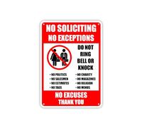 Factory Crafts Panneau « No Soliciting No Exceptions » - Rouge vif, blanc, noir - Panneau d'avertissement en PVC durable haute visibilité résistant aux intempéries - 17,8 x 24,9 cm - Fabriqué aux