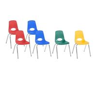 Factory Direct Partners FDP 10370-AS Lot de 6 chaises d'école empilables de 40,6 cm avec pieds en acier chromé et patins pivotants en nylon - Couleurs assorties