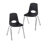 Factory Direct Partners FDP 13049-BK Lot de 2 chaises d'école empilables de 40,6 cm avec Pieds en Acier chromé et glissières pivotantes, pour Salle de Classe, école à la Maison ou Bureau - Noir