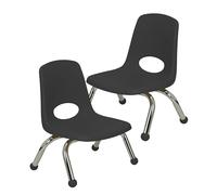 Factory Direct Partners FDP 15407-BK Lot de 2 chaises empilables de 20,3 cm avec Pieds en Acier chromé et Patins à Billes pour garderie, préscolaire et école à Domicile - Noir
