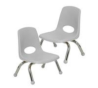Factory Direct Partners FDP 15407-LG Lot de 2 chaises d'école empilables de 20,3 cm avec Pieds en Acier chromé et Patins à Billes ; pour garderie, préscolaire et école à la Maison - Gris Clair