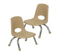 Factory Direct Partners FDP 15407-SD Lot de 2 chaises d'école empilables de 20,3 cm avec Pieds en Acier chromé et Patins à Billes pour garderie, préscolaire et école à Domicile - Sable