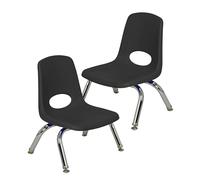 Factory Direct Partners FDP 15408-BK Lot de 2 chaises d'école empilables de 20,3 cm avec Pieds en Acier chromé et Patins pivotants pour garderie, préscolaire et école à Domicile - Noir