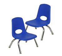 Factory Direct Partners FDP 15408-BL Lot de 2 chaises d'école empilables de 20,3 cm avec Pieds en Acier chromé et Patins pivotants pour garderie, préscolaire et école à Domicile - Bleu