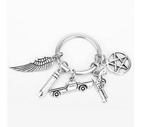 Factorydiy Accessoires pour Hommes et Femmes Supernatural Keychain Pentagram Car Gun Accessoires en métal Fête des Mères Fête des Pères Souvenir Cadeaux de Pendaison de crémaillère