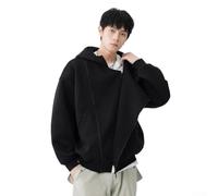 FACULX Cardigan ample à capuche pour homme avec double fermeture éclair | Look décontracté non structuré, fermeture éclair intégrale, manches longues, motif de couleur unie, usage quotidien