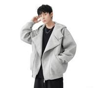 FACULX Cardigan ample à capuche pour homme avec double fermeture éclair | Look décontracté non structuré, fermeture éclair intégrale, manches longues, motif de couleur unie, usage quotidien