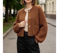 FACULX Cardigan en tricot à manches longues pour femme - Couleur unie | Pull à col boutonné sur le devant pour haut tendance, décontracté, vacances, plage, cyclisme, yoga, polyester doux et