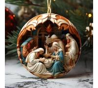 FACULX Décoration de Noël 2025 à collectionner avec motif vitrail, crèche de Noël en acrylique multicolore 8 cm pour décoration d'arbre de vacances (B et B)