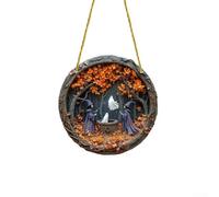 FACULX Enchanteur Halloween panneau de porte en bois avec cinq sorcières pour décoration effrayante, art mural rond à suspendre pour porte d'entrée et maison (deux)