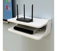 FACULX Étagère flottante pour composants TV, routeur, consoles de jeu, maison WiFi, armoire murale, console média, téléphones, télécommande, étagère flottante à 2 niveaux