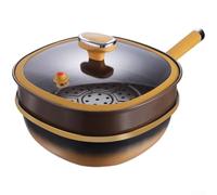 FACULX Poêle à frire non profonde de 30,5 cm avec couvercle en verre et panier vapeur, ustensile de cuisine polyvalent en métal pour frire, sauter et cuire à la maison (poêle à frire en titane avec