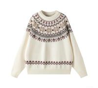 FACULX Pull en tricot imprimé ample à col rond pour homme | Design imprimé, coupe ample, col rond, mélange acrylique doux, essentiel pour l'automne et l'hiver
