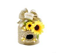 FACULX Ruche d'abeille en corde naturelle avec nœud à carreaux de tournesol - Maison de ferme en jute faite à la main - Décoration rustique pour intérieur et extérieur (D)