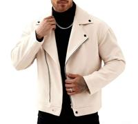 FACULX Veste en laine zippée diagonale pour homme | Fermeture éclair diagonale unique, style revers court, coupe ample, design de couleur unie, tenue de printemps et d'automne