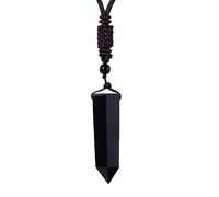 Facycristal | Black Obsidian Pointed Stone Pendant Colliers Ajustement des Bijoux de Quartz de Quartz en Pierre Naturelle réglable pour Femmes Hommes