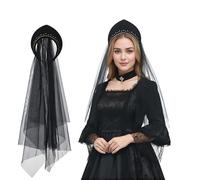FAD-4U Anne Boleyn Chapeau Tudor à capuche à pignon - Couvre-chef élisabéthain - Coiffe de la Renaissance pour femme - Cosplay (noir-60, taille unique)