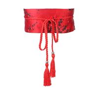 FAD-4U Ceinture kimono Obi pour femme de style japonais brodée large avec pompon Accessoires de peignoir Yukata, Rouge, taille unique