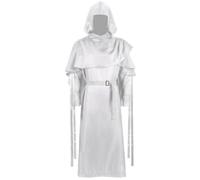FAD-4U Costume de moine d'Halloween avec cape à capuche et ceinture | Tenue de cosplay de personnage sombre | Noir/Blanc | S à 2XL