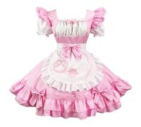 FAD-4U Costume de soubrette pour femme - Robe Lolita à manches courtes inspirée des chats avec ruban à carreaux, ras du cou cloche, jupon et accessoires | Tenue de cosplay pour café d'Halloween