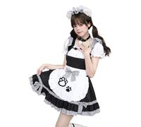 FAD-4U Costume de soubrette pour femme - Robe Lolita à manches courtes inspirée des chats avec ruban à carreaux, ras du cou cloche, jupon et accessoires | Tenue de cosplay pour café d'Halloween