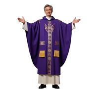 FAD-4U Le prêtre catholique de l'église Chasubles Vestments pour les vêtements de masse de l'église Robe avec étole, Violet et doré, 130cm 144cm