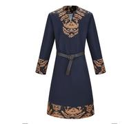 FAD-4U Tunique médiévale de la Renaissance, costume viking avec ceinture, manteau à manches longues en noir, bleu marine, bordeaux avec bordure dorée (bleu marine, L)