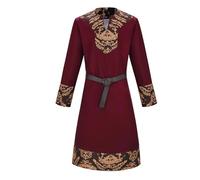 FAD-4U Tunique médiévale de la Renaissance, costume viking avec ceinture, manteau à manches longues en noir, bleu marine, bordeaux avec bordure dorée (bordeaux, S)